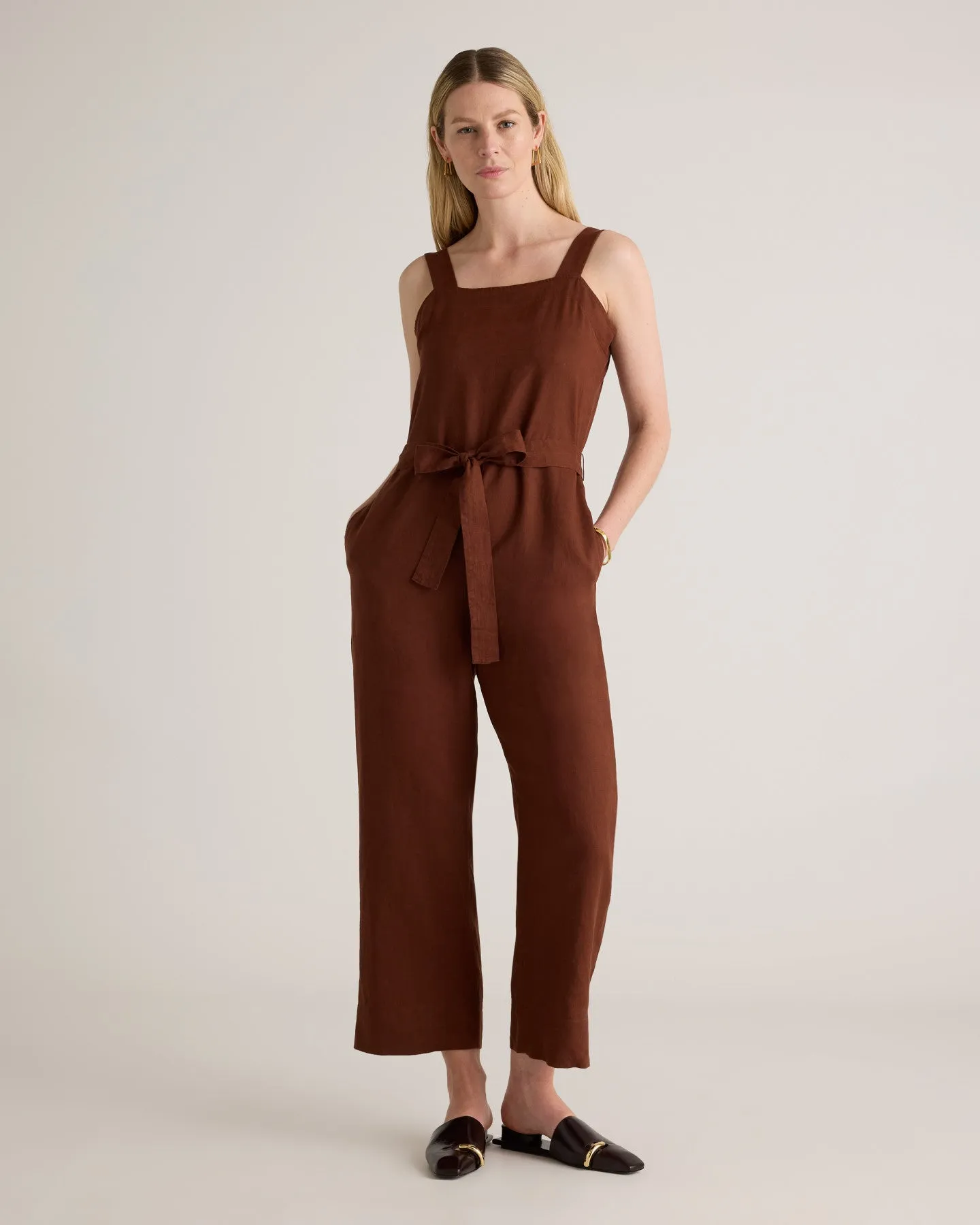 100% European Linen Square Neck Jumpsuit