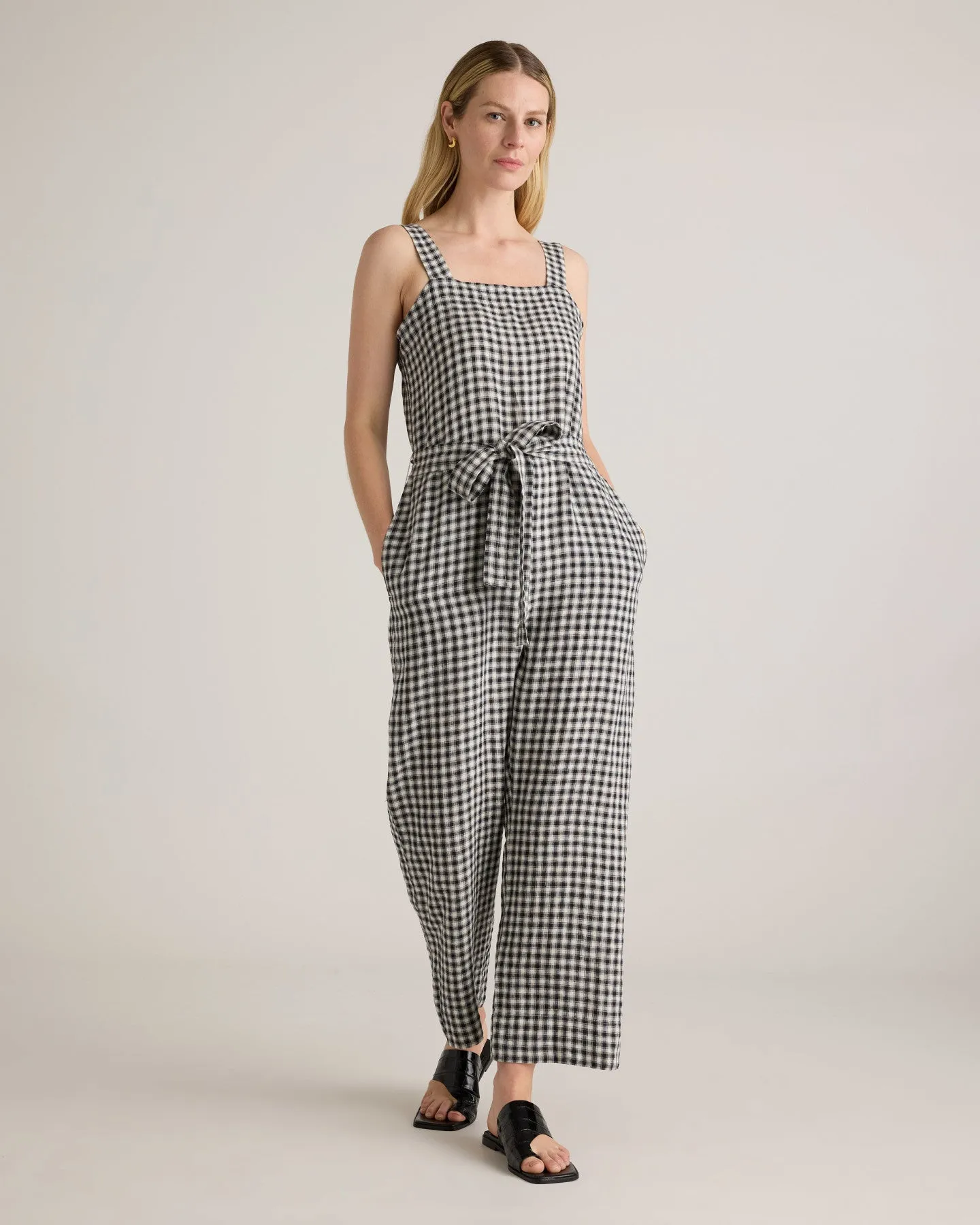 100% European Linen Square Neck Jumpsuit