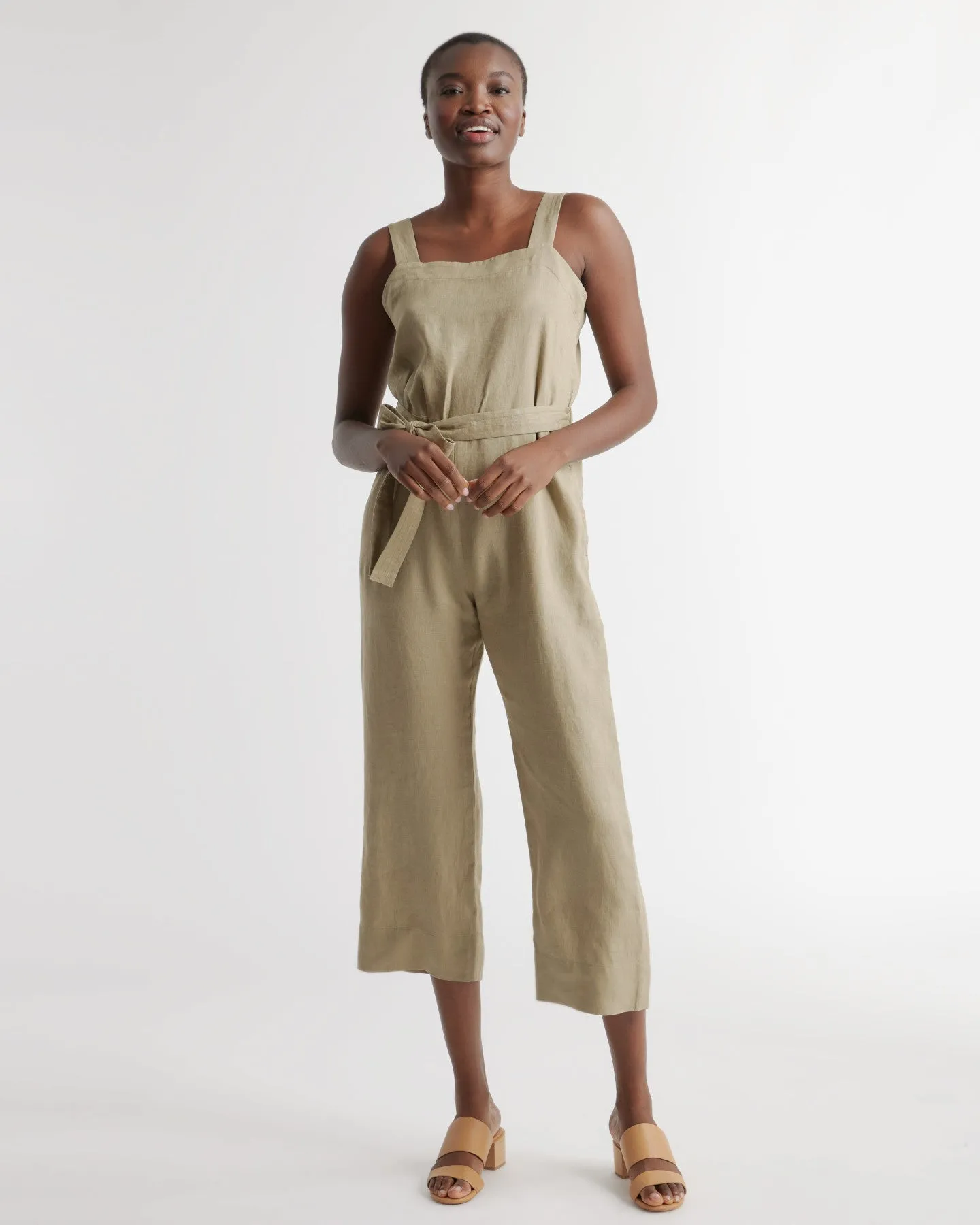100% European Linen Square Neck Jumpsuit