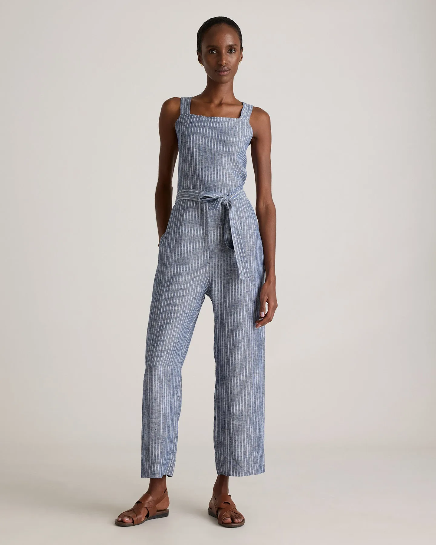 100% European Linen Square Neck Jumpsuit