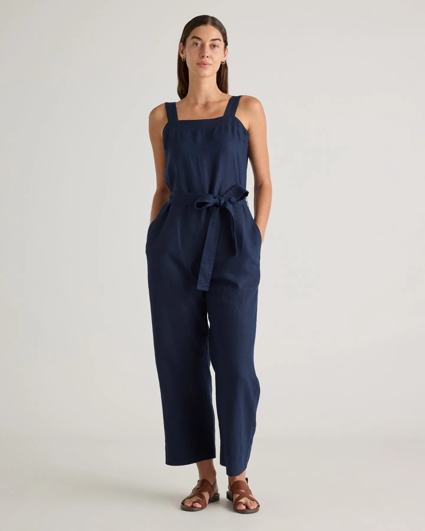 100% European Linen Square Neck Jumpsuit