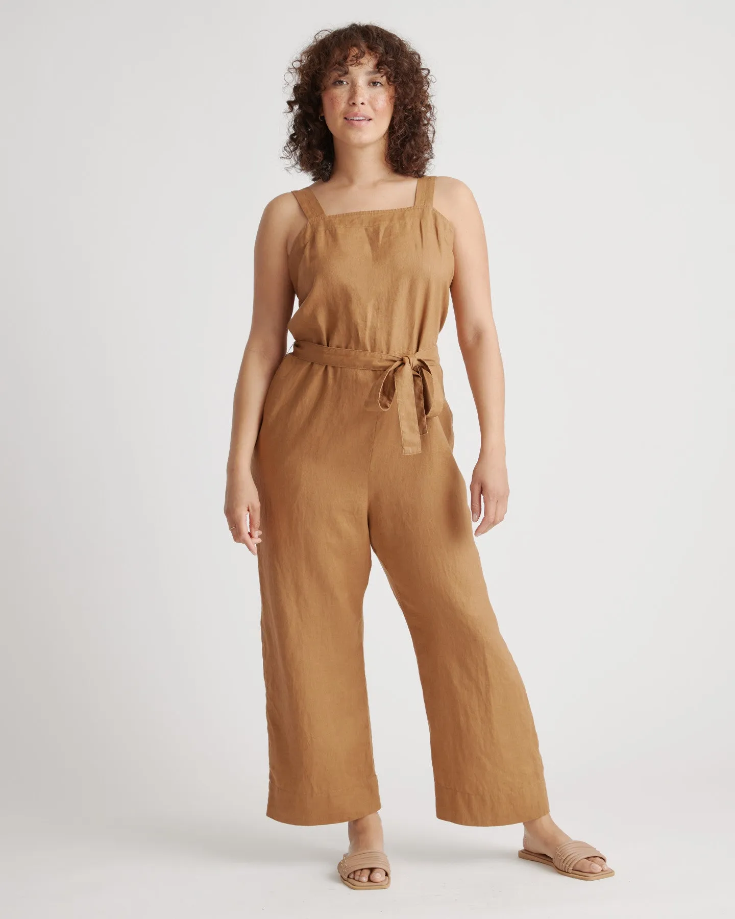 100% European Linen Square Neck Jumpsuit