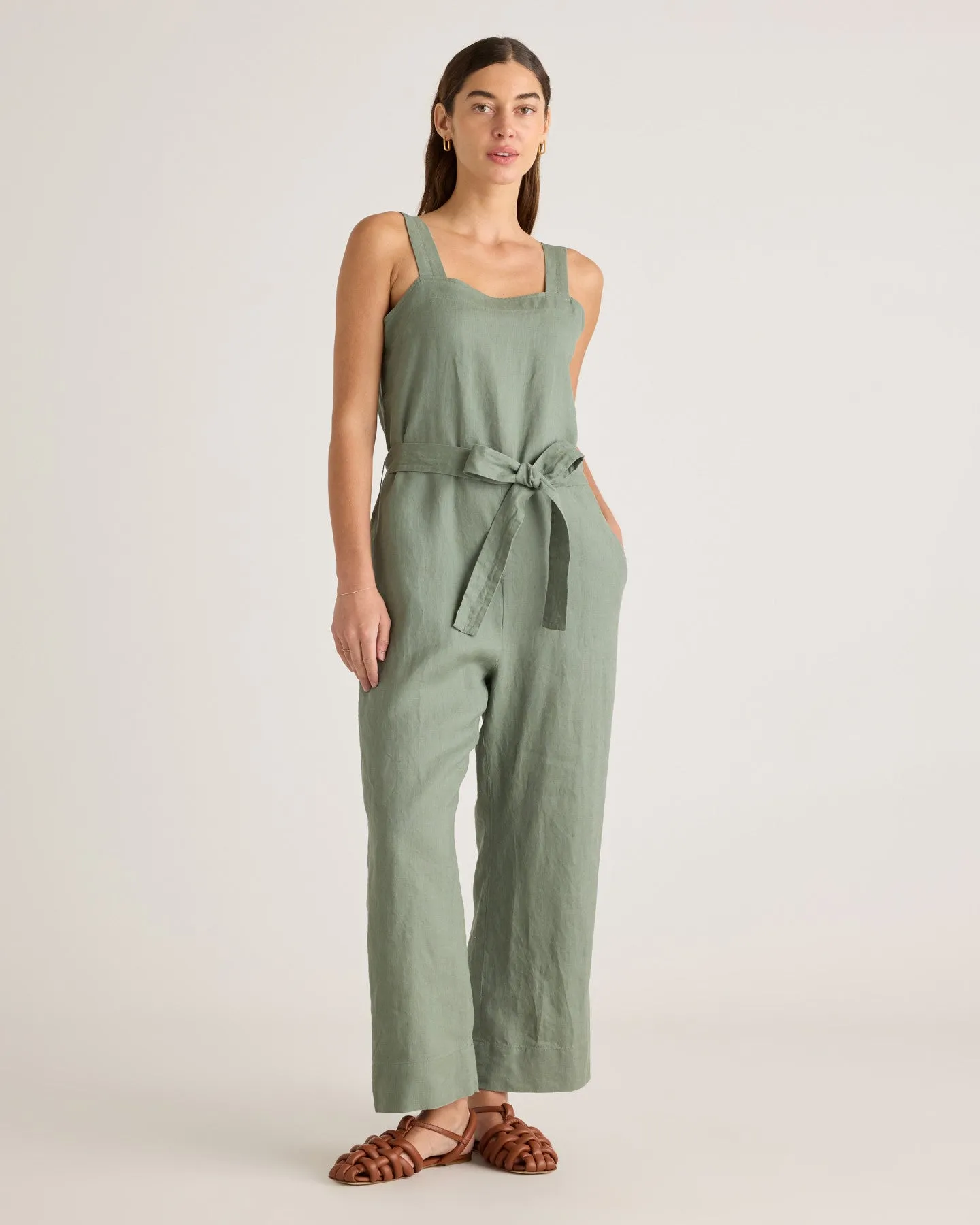 100% European Linen Square Neck Jumpsuit
