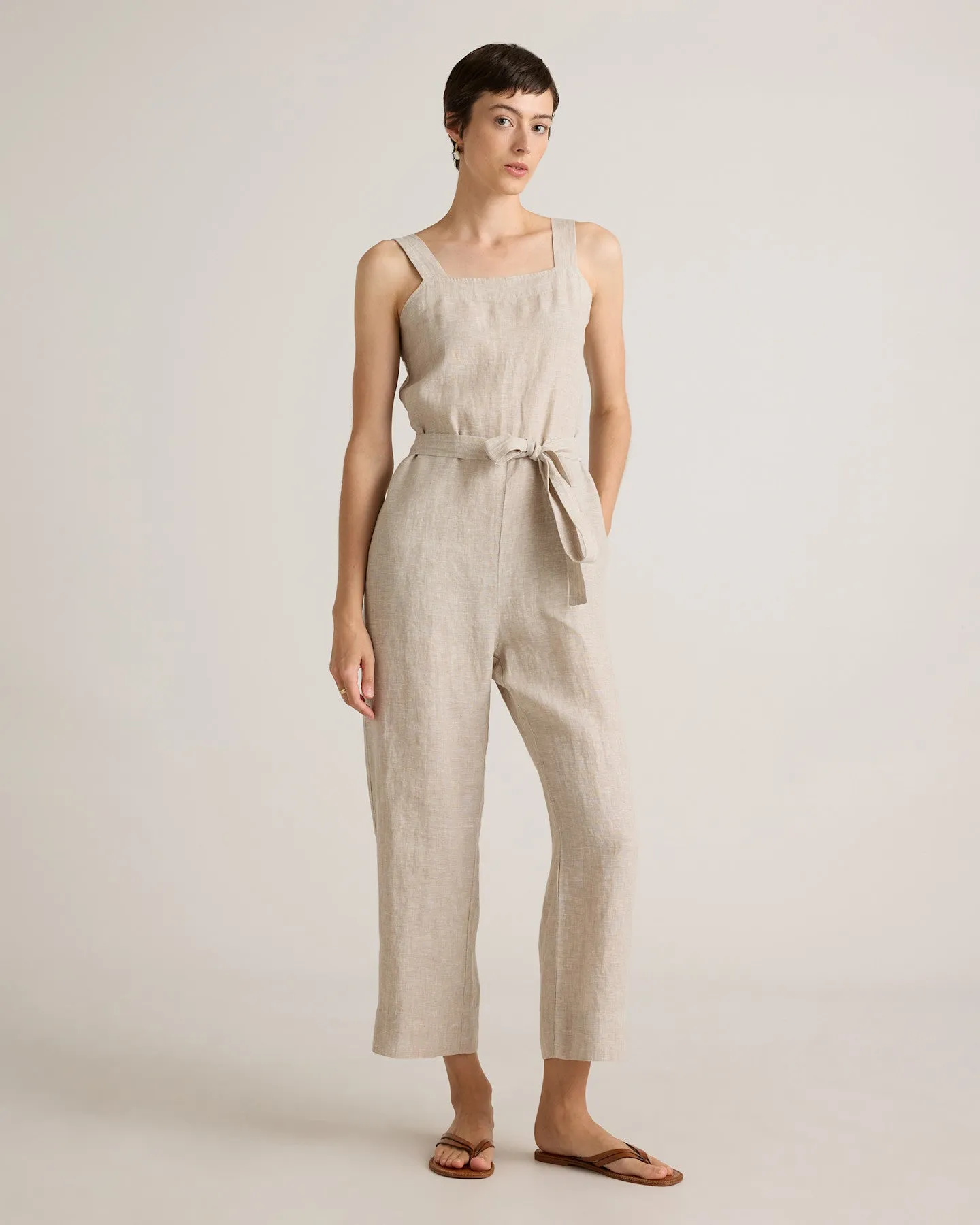 100% European Linen Square Neck Jumpsuit