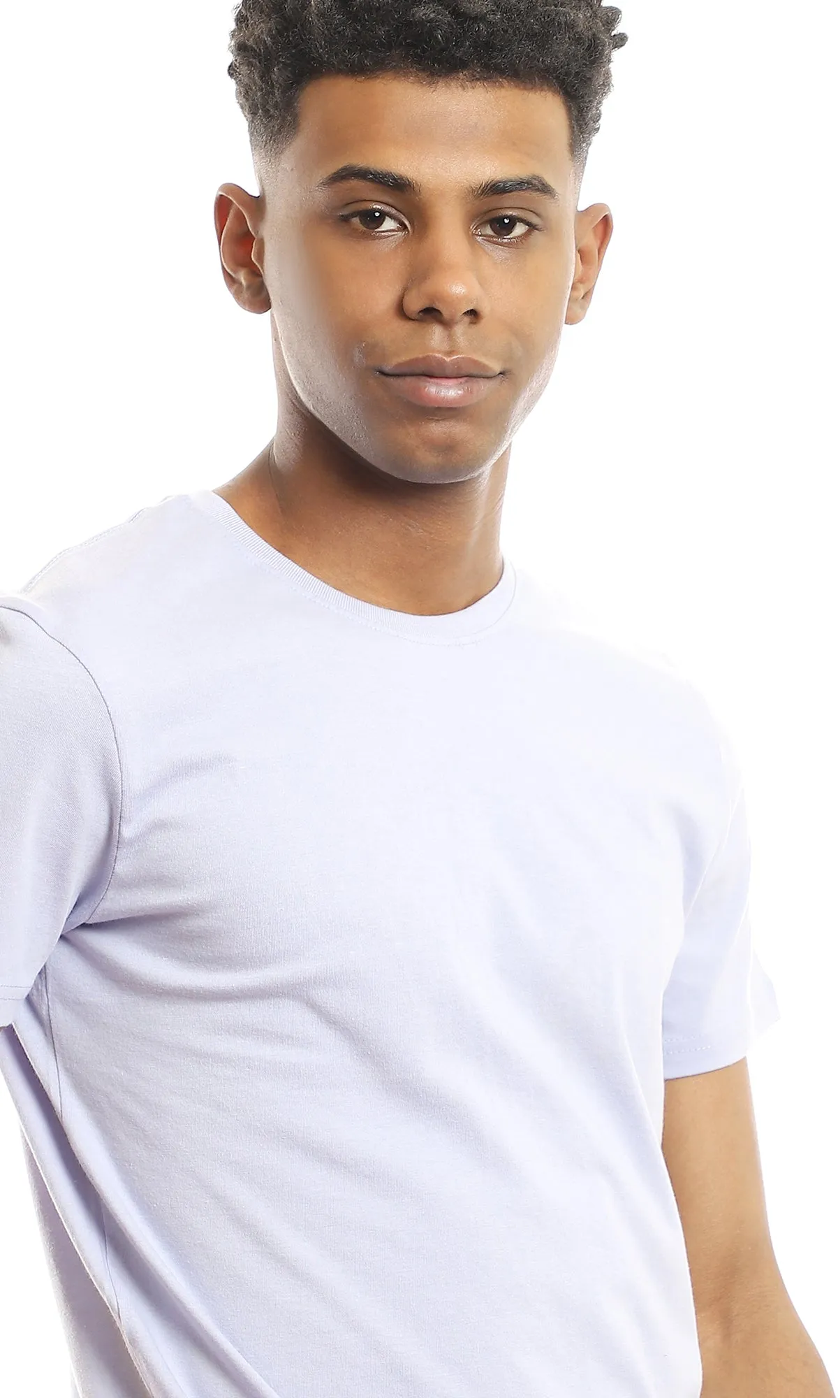 97692 Ribbed Crew Neck Solid Basic Cotton Tee - Lilac