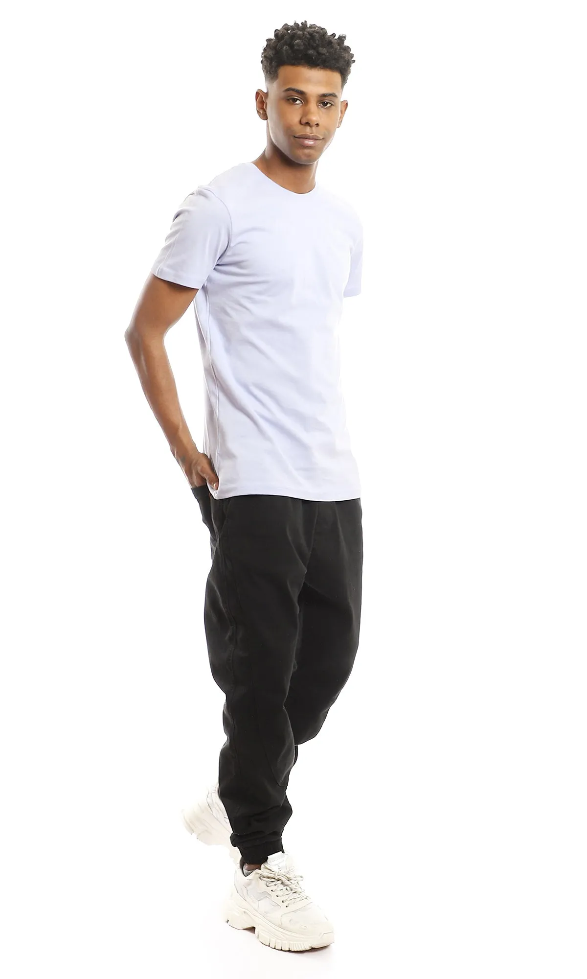 97692 Ribbed Crew Neck Solid Basic Cotton Tee - Lilac