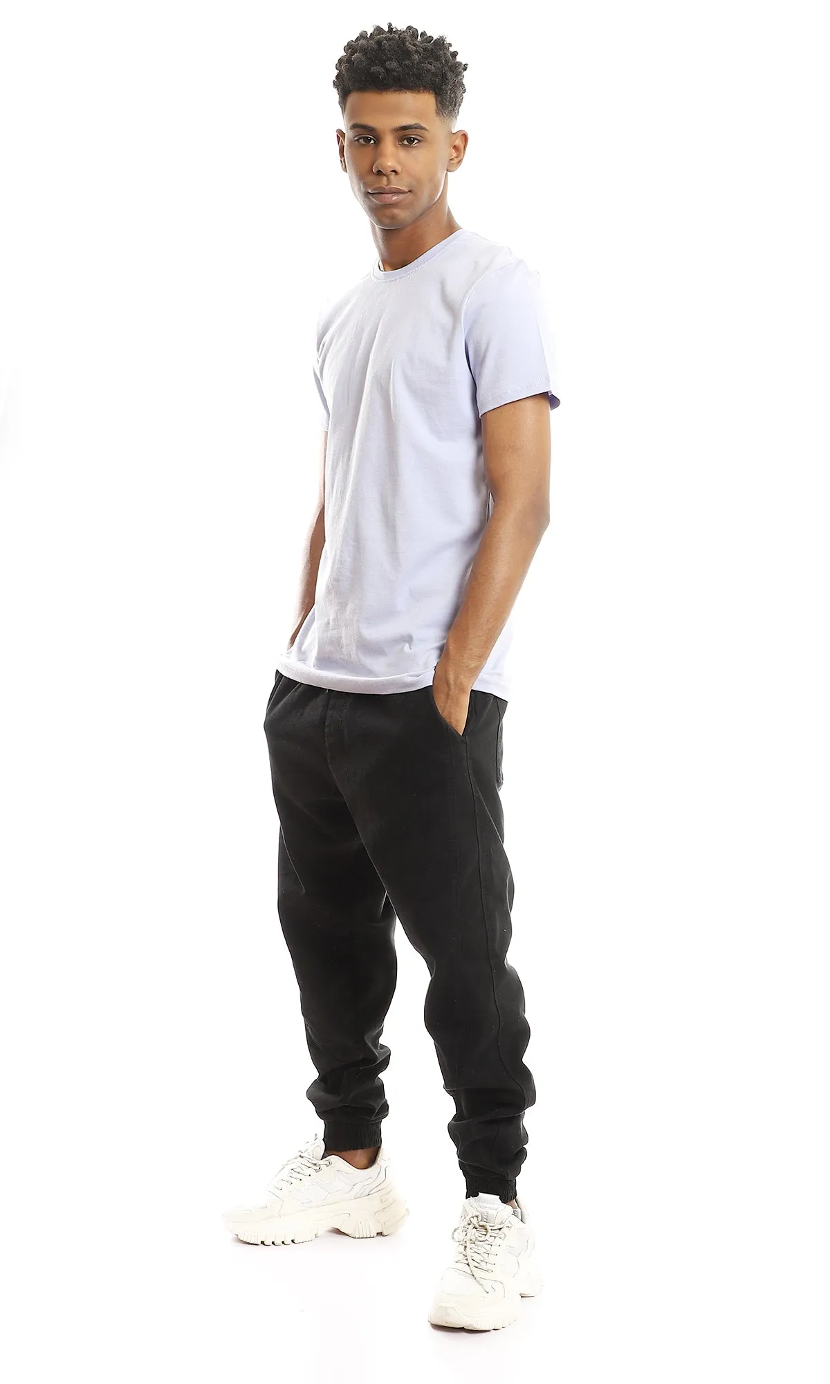 97692 Ribbed Crew Neck Solid Basic Cotton Tee - Lilac