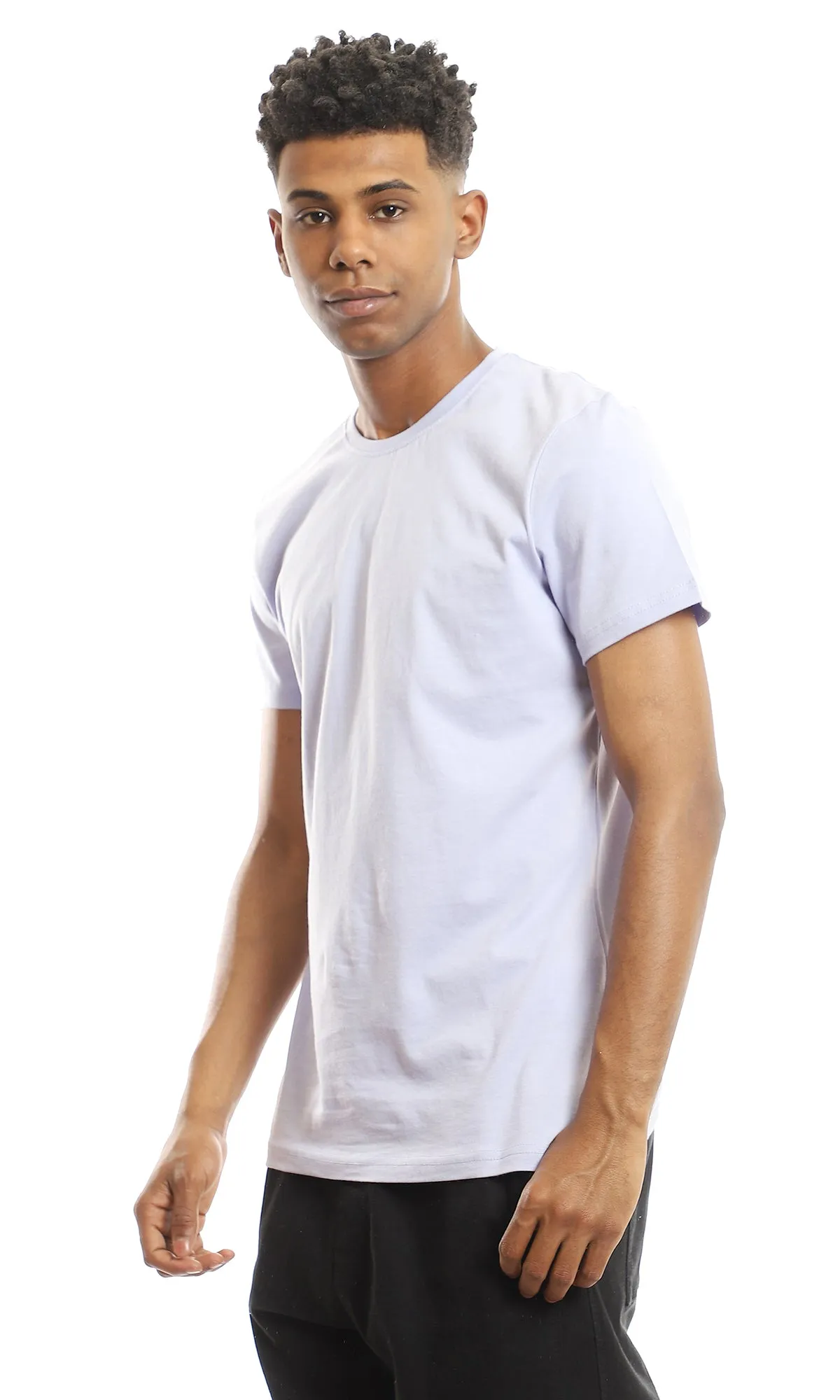 97692 Ribbed Crew Neck Solid Basic Cotton Tee - Lilac