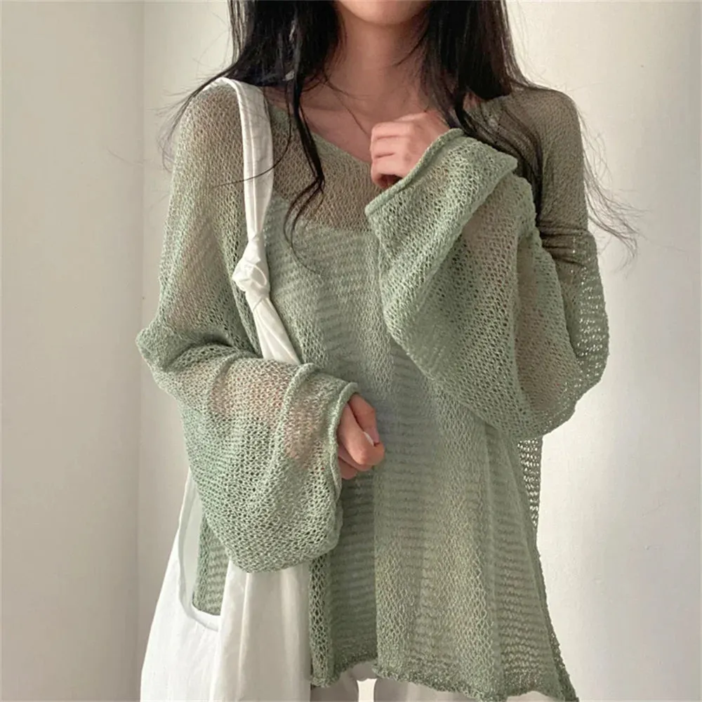 Aiertu Lazy Style Full Sleeves Jumpers Tops Hollow Out Sexy Women Fashion Casual Streetwear Chic Femme Sweaters Pullovers