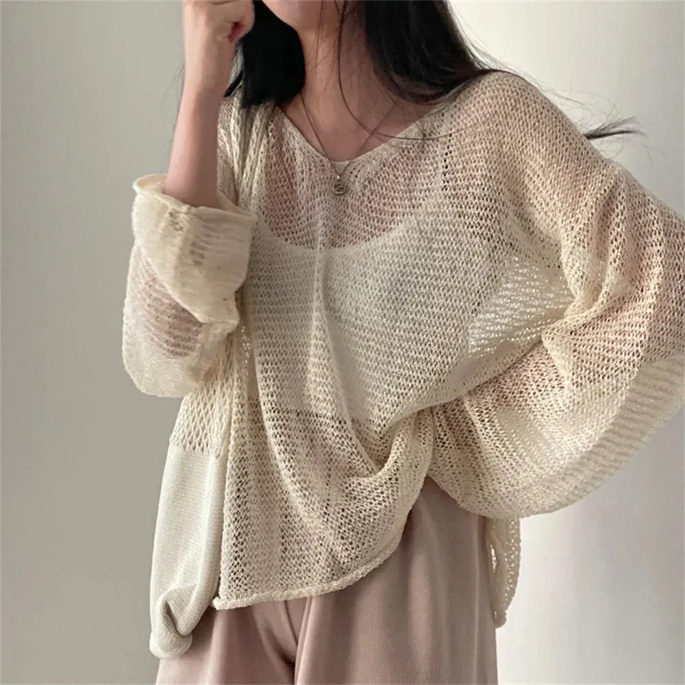 Aiertu Lazy Style Full Sleeves Jumpers Tops Hollow Out Sexy Women Fashion Casual Streetwear Chic Femme Sweaters Pullovers