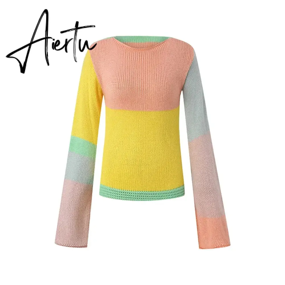 Autumn Winter 90s Vintage Knitted Sweaters Striped Crimping Cropped Pullovers Chic Women Kawaii Knitwear y2k Retro Streetwear