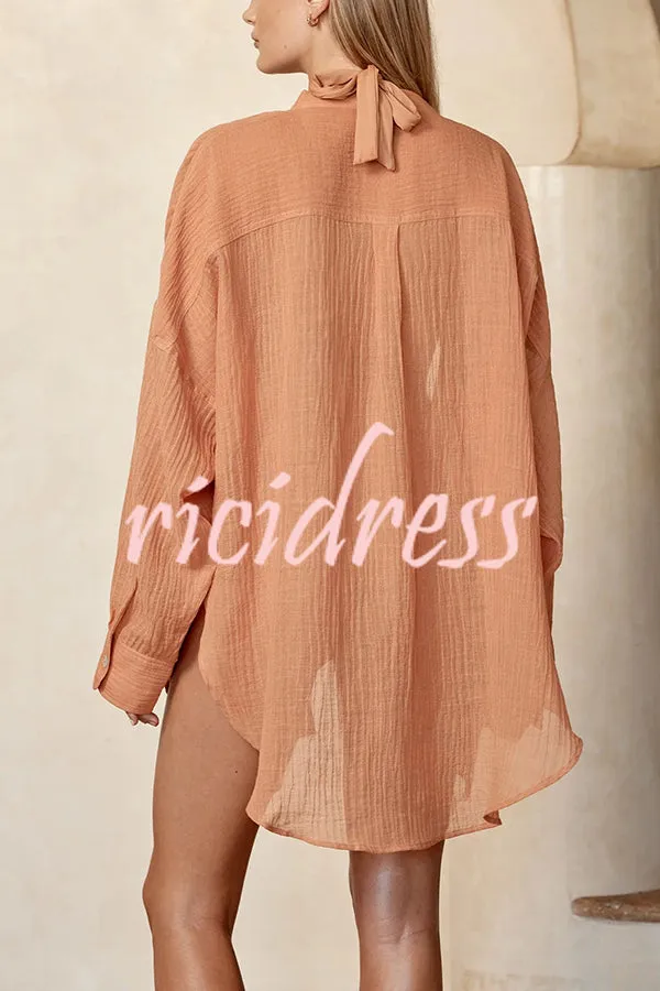 Barcelona Linen Blend V-neck Button Long Sleeve Oversized Tunic
