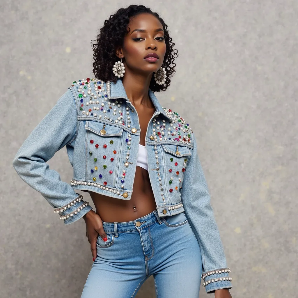 Beading Diamonds Denim Jacket