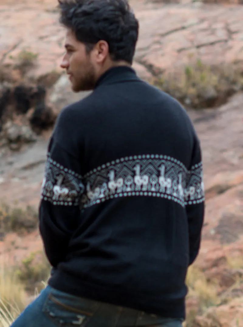 Black Alpaca Full Zip Sweater for Men