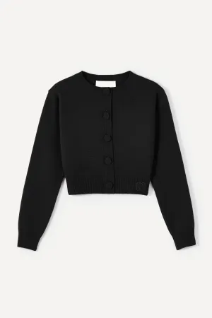 BLACK Buttoned Cropped Cardigan