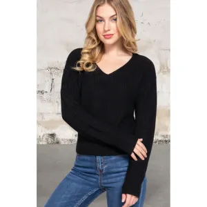 Black Dolman Sleeve Strappy Open Back Sweater