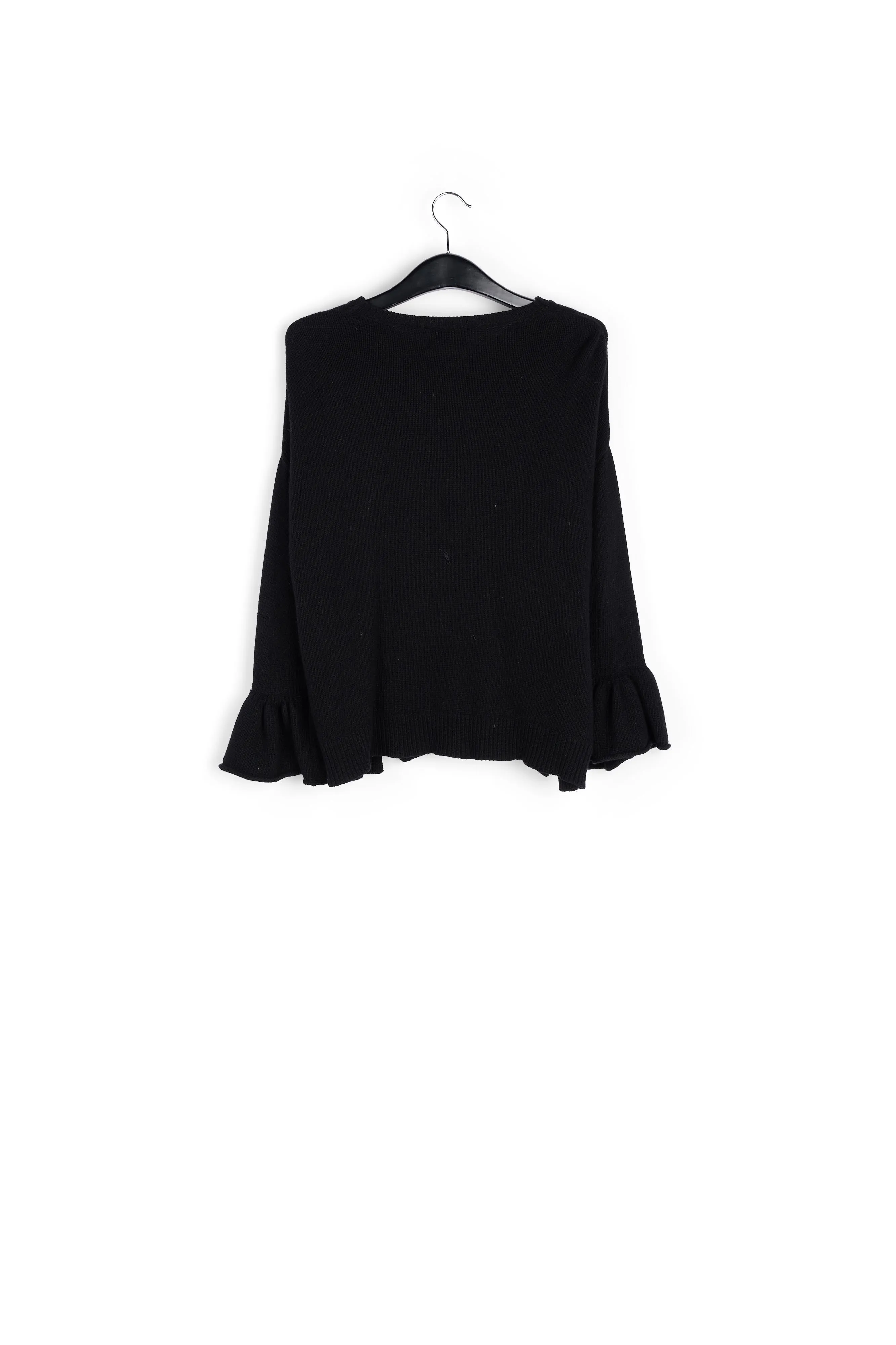 Black knit sweater with ruffled cuffs
