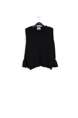 Black knit sweater with ruffled cuffs