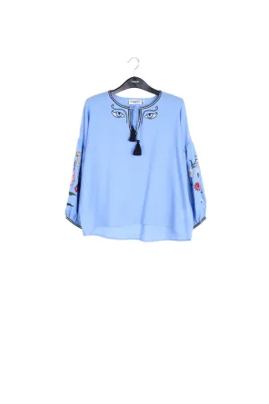 Blue airy embroidered wool top