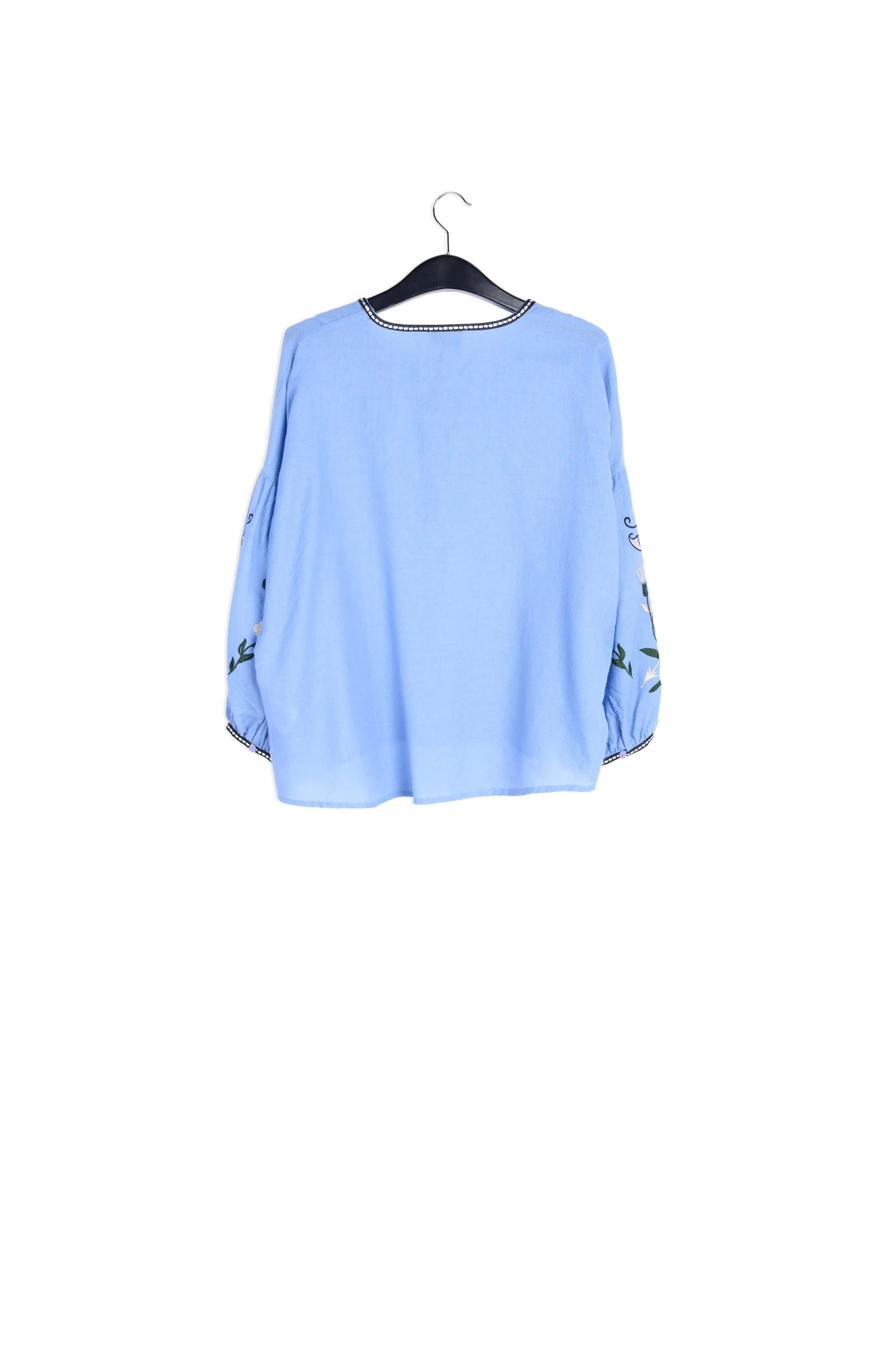 Blue airy embroidered wool top