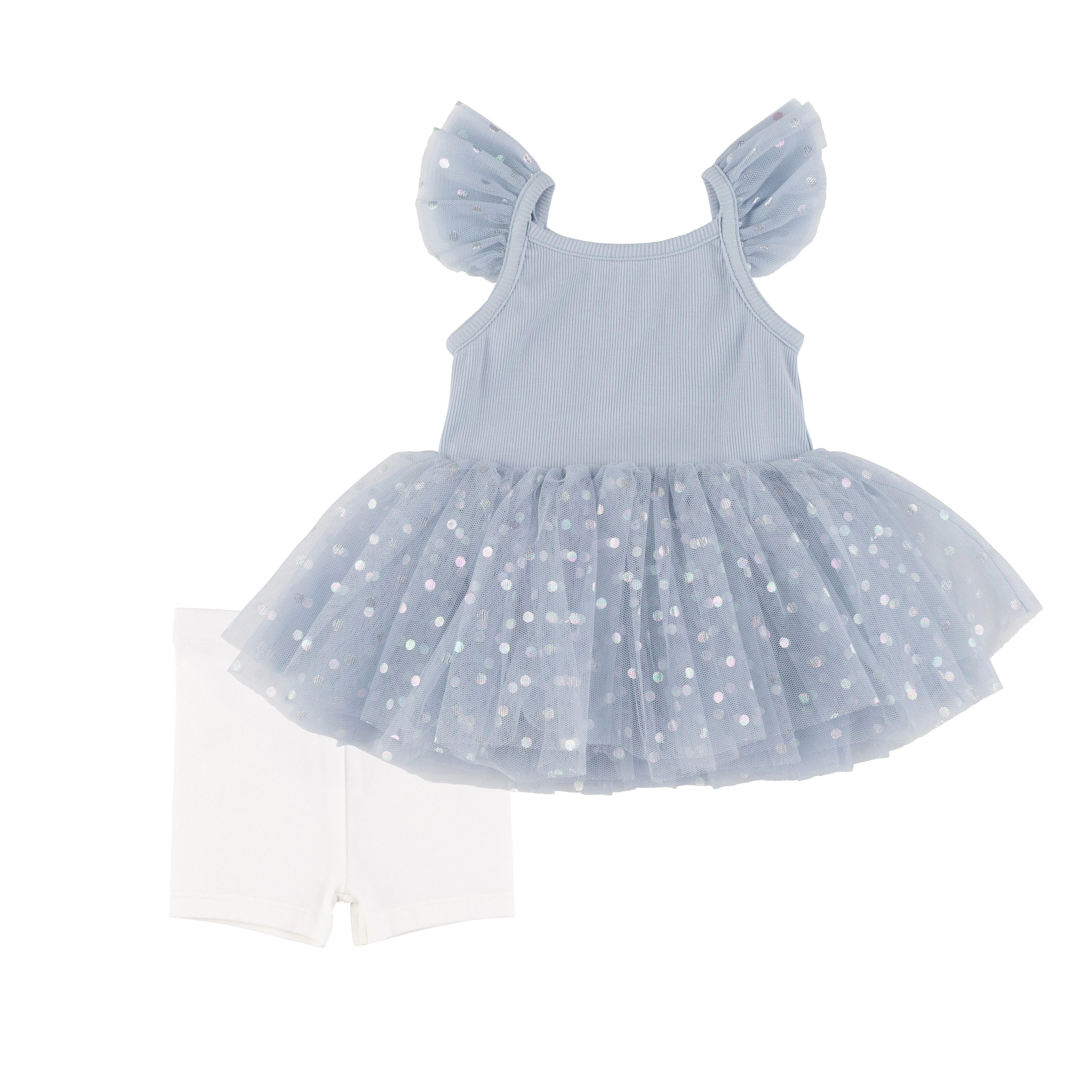 Blue Tutu Top   Bike Shorts Set