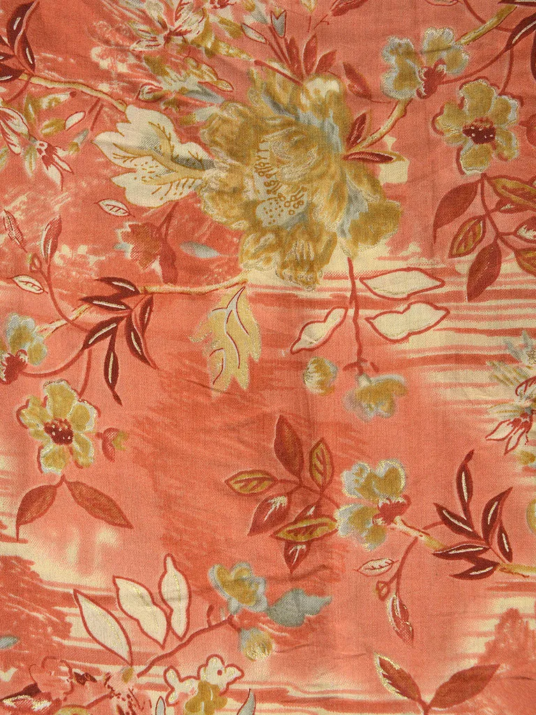 Bright Orange & Yellow Floral Premium Modal Chanderi Silk Fabric
