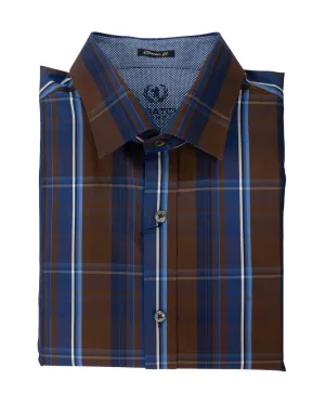 Bugatchi Chocolate & Navy Plaid Sport Shirt