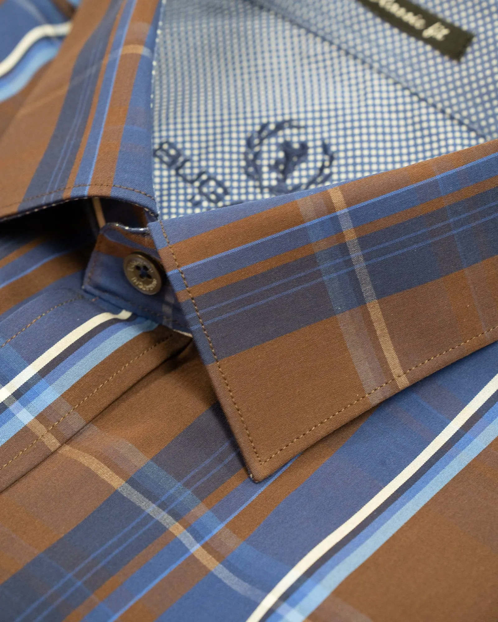 Bugatchi Chocolate & Navy Plaid Sport Shirt