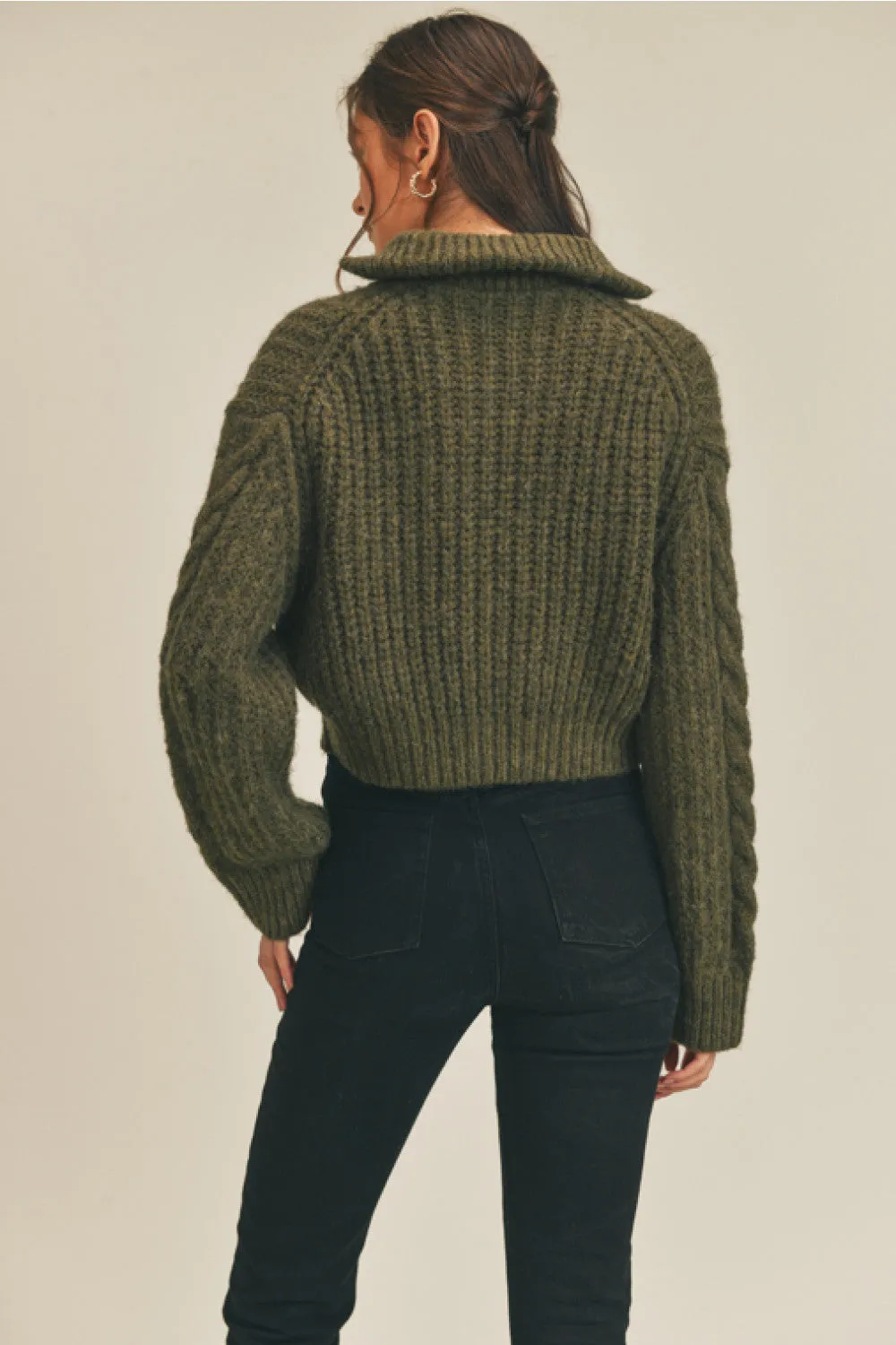 Cable Knit Half Zip Sweater (Moss)