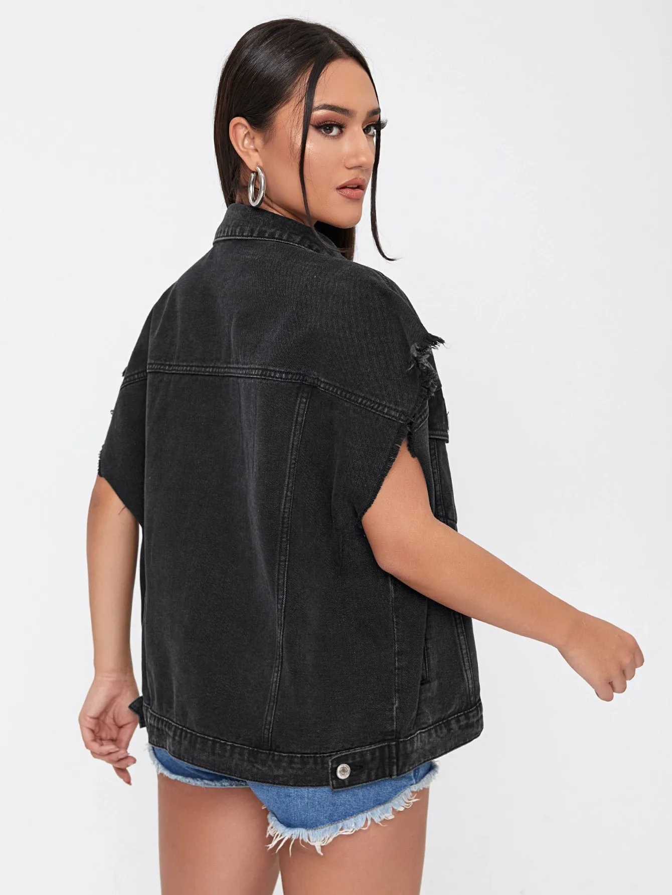Casual Plain Button Front Sleeveless Collar Regular Women Denim Jacket & Coat