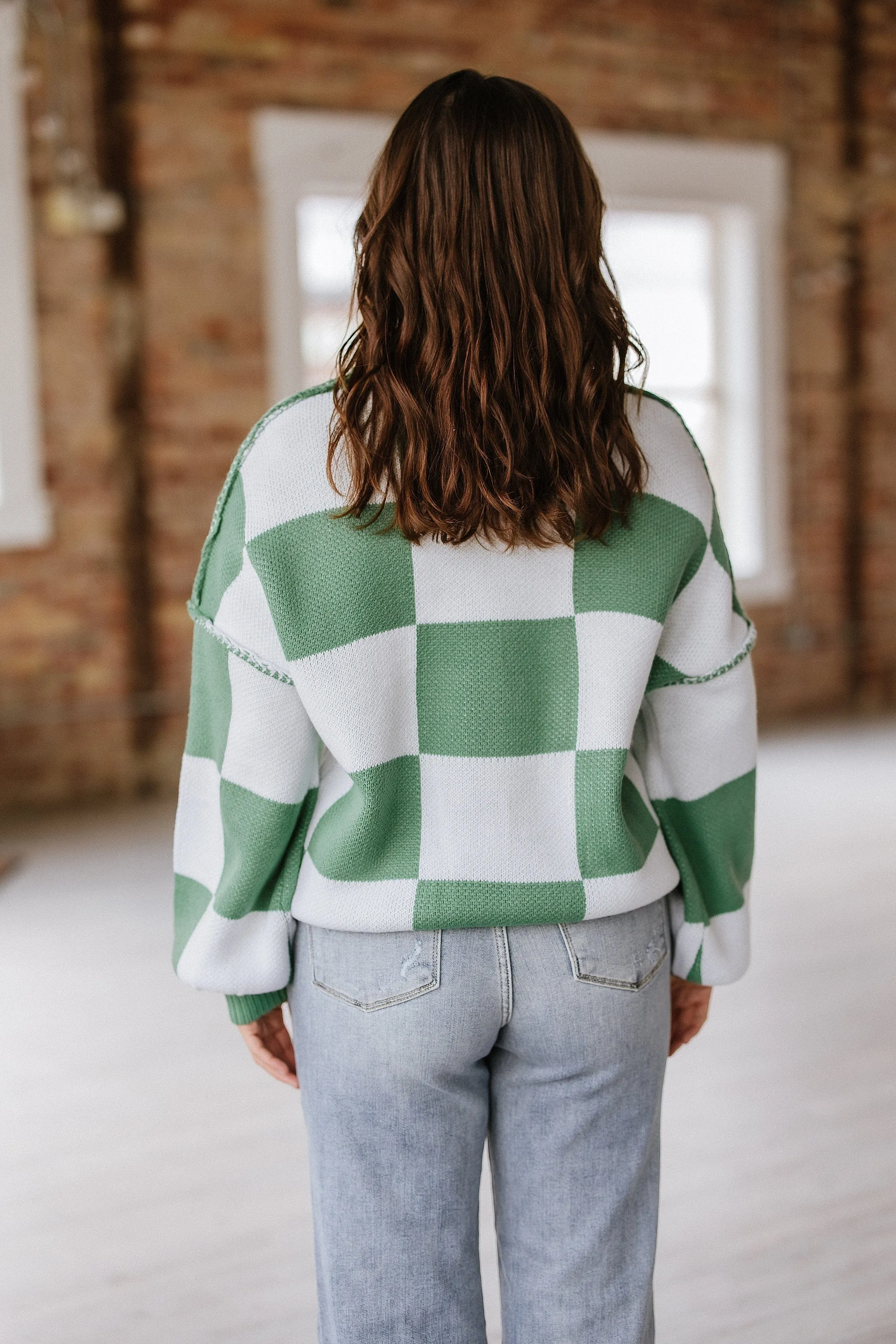 Checkered Bishop Sleeve Sweater