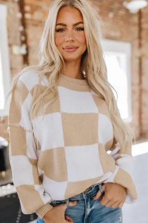 Checkered Bishop Sleeve Sweater