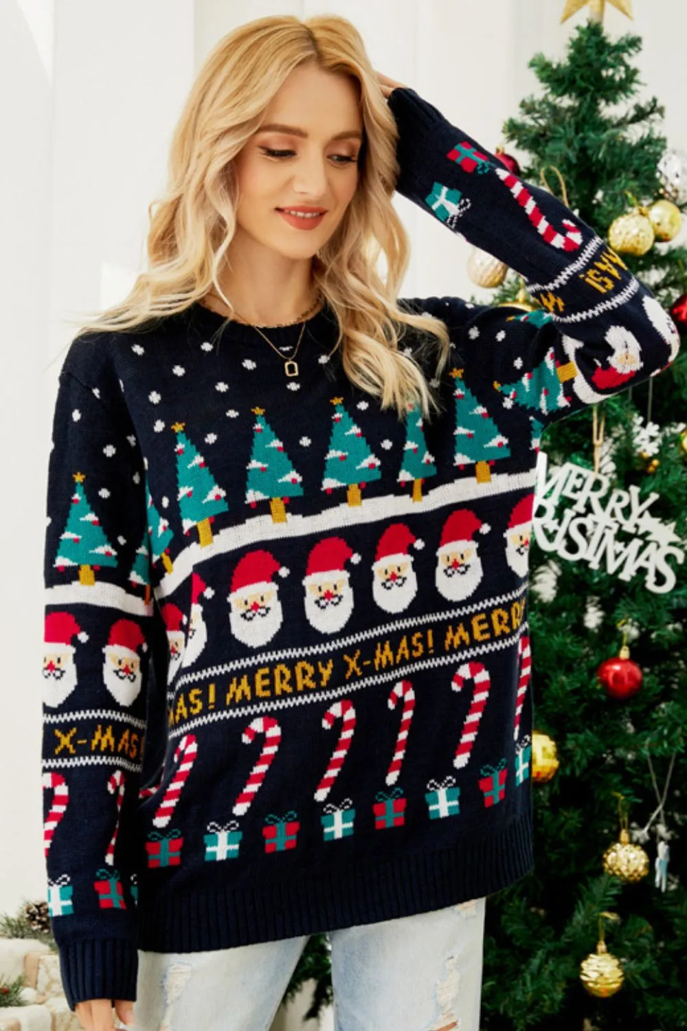 Christmas Candy Cane Sweater Sweater Womens Fashion Holiday Clothing Ugly Christmas Sweater Unisex Sweatshirt KESLEY