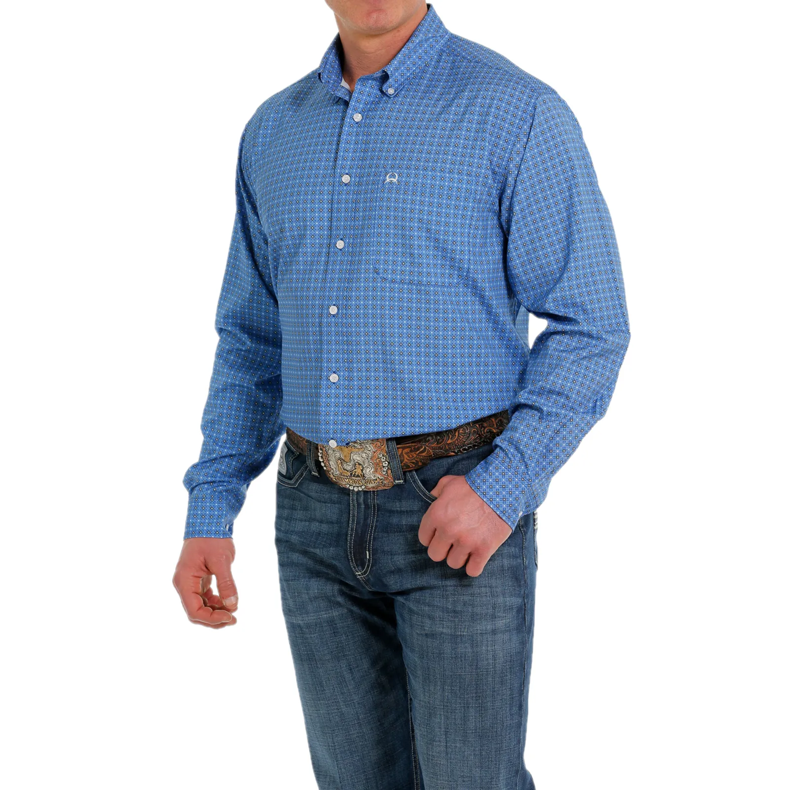 Cinch® Men's Arena Flex Royal Blue Geometric Print Button Down Shirt MTW1862017