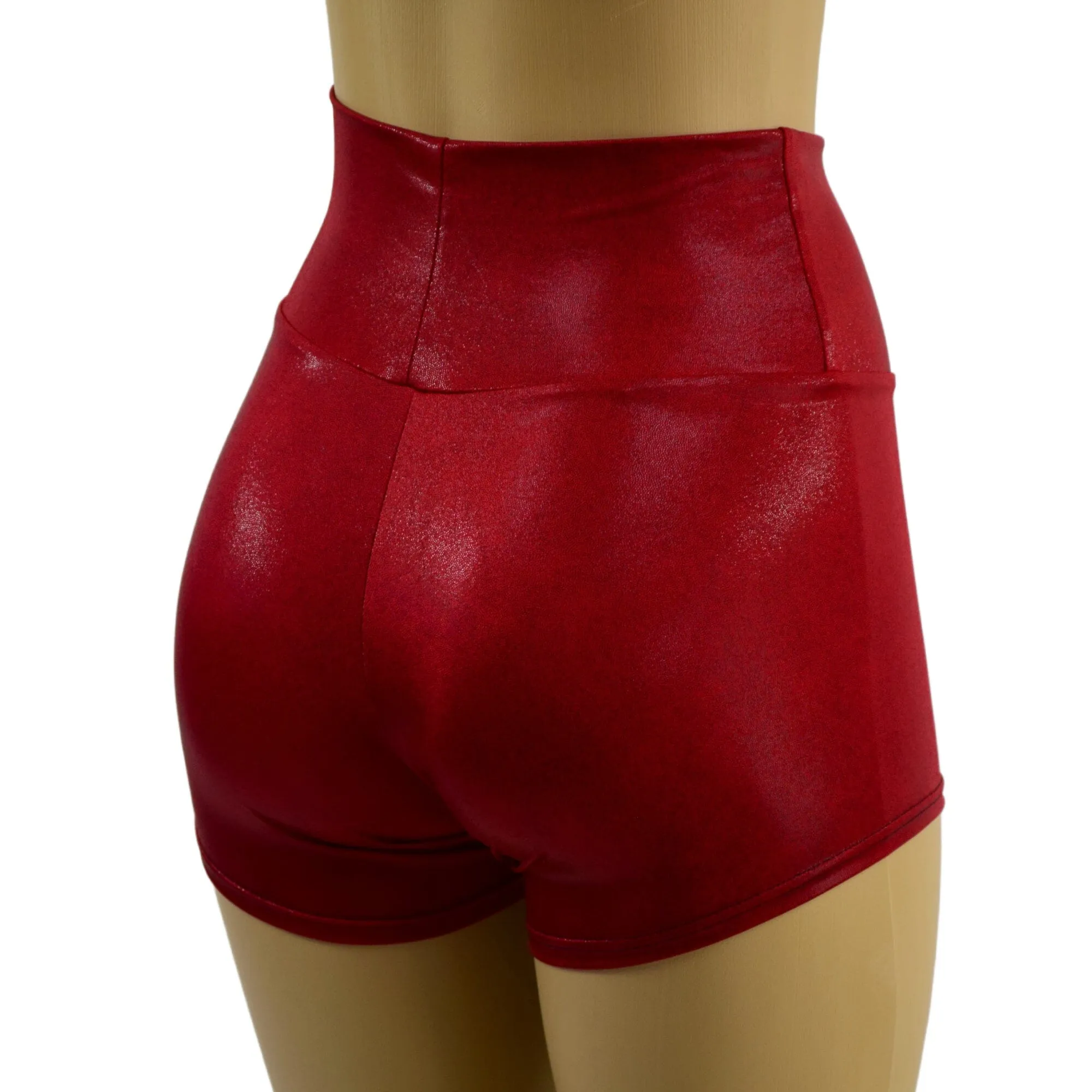Coagulant Red Metallic High Waist Shorts