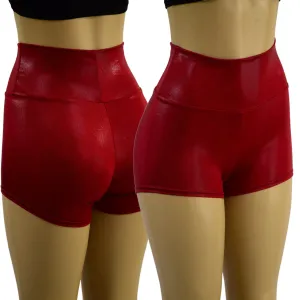 Coagulant Red Metallic High Waist Shorts