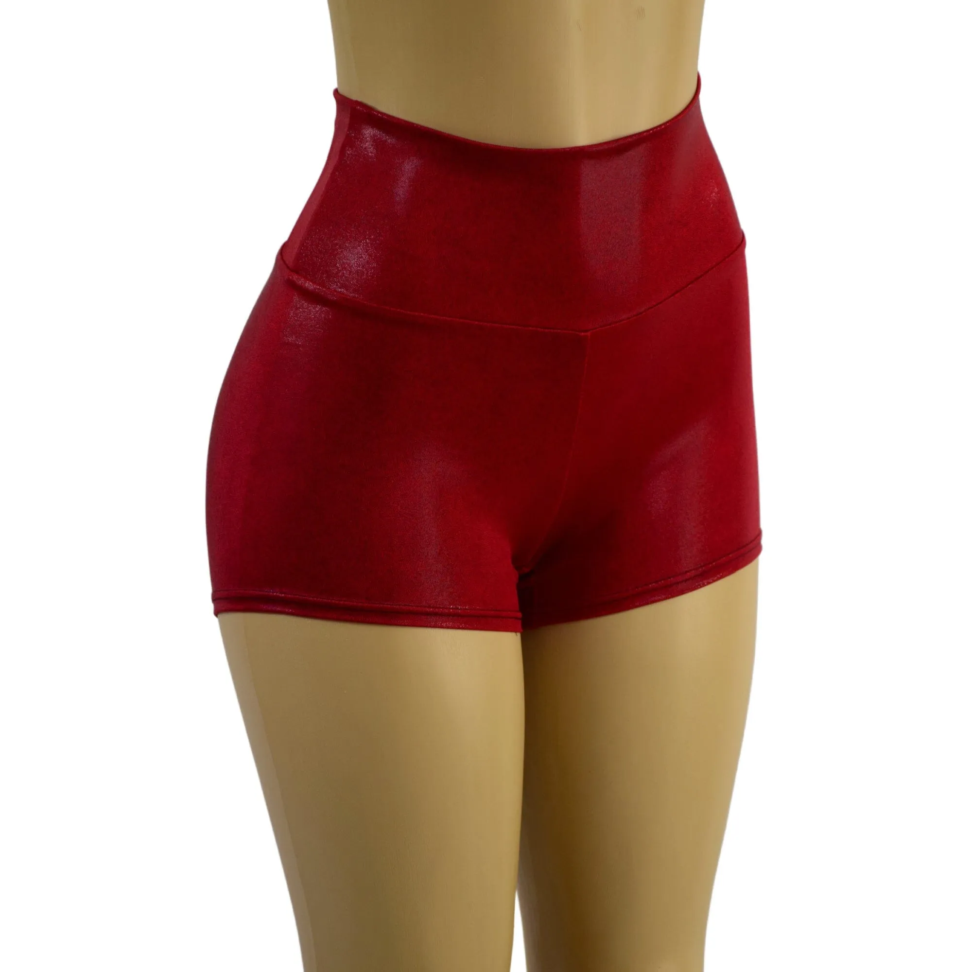 Coagulant Red Metallic High Waist Shorts