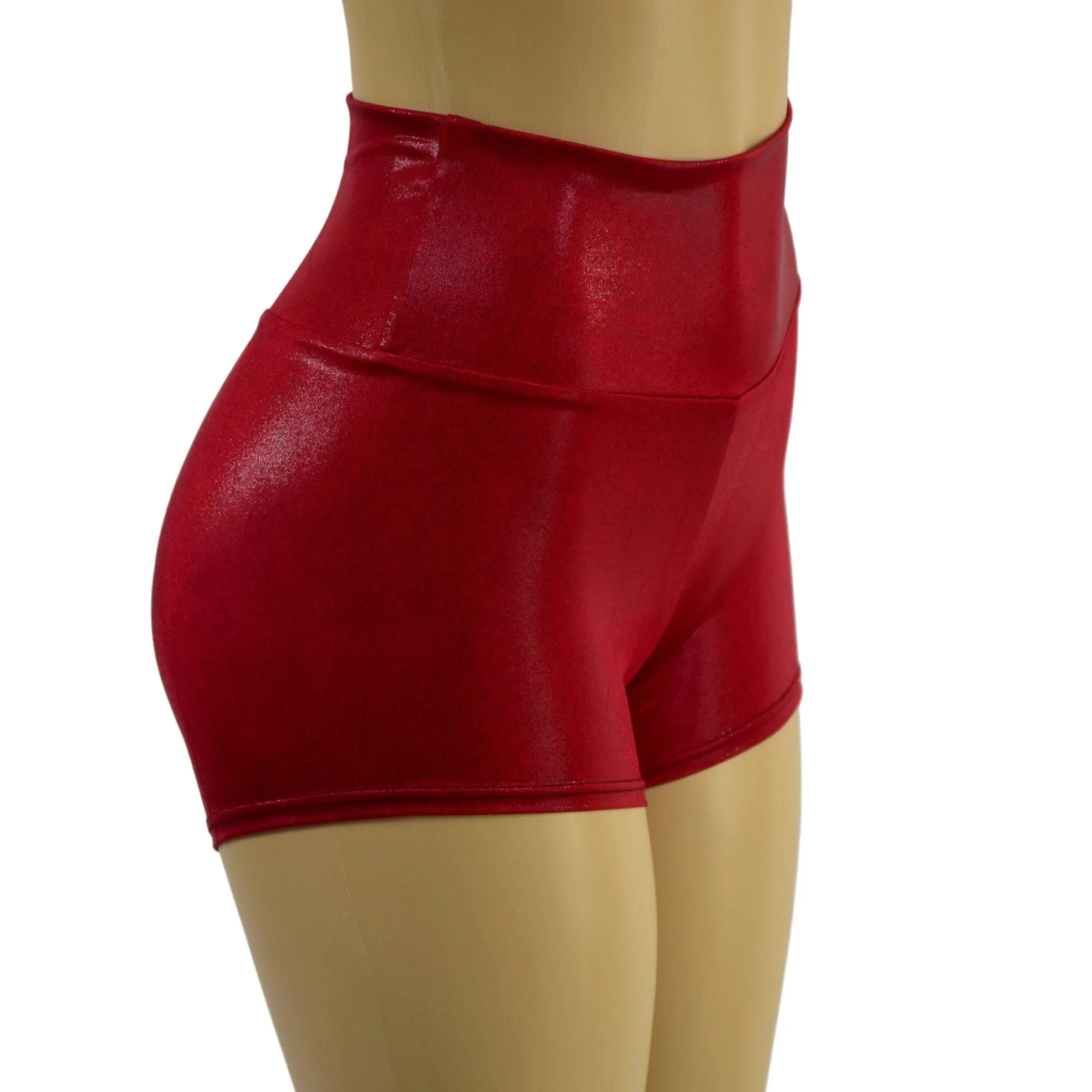 Coagulant Red Metallic High Waist Shorts