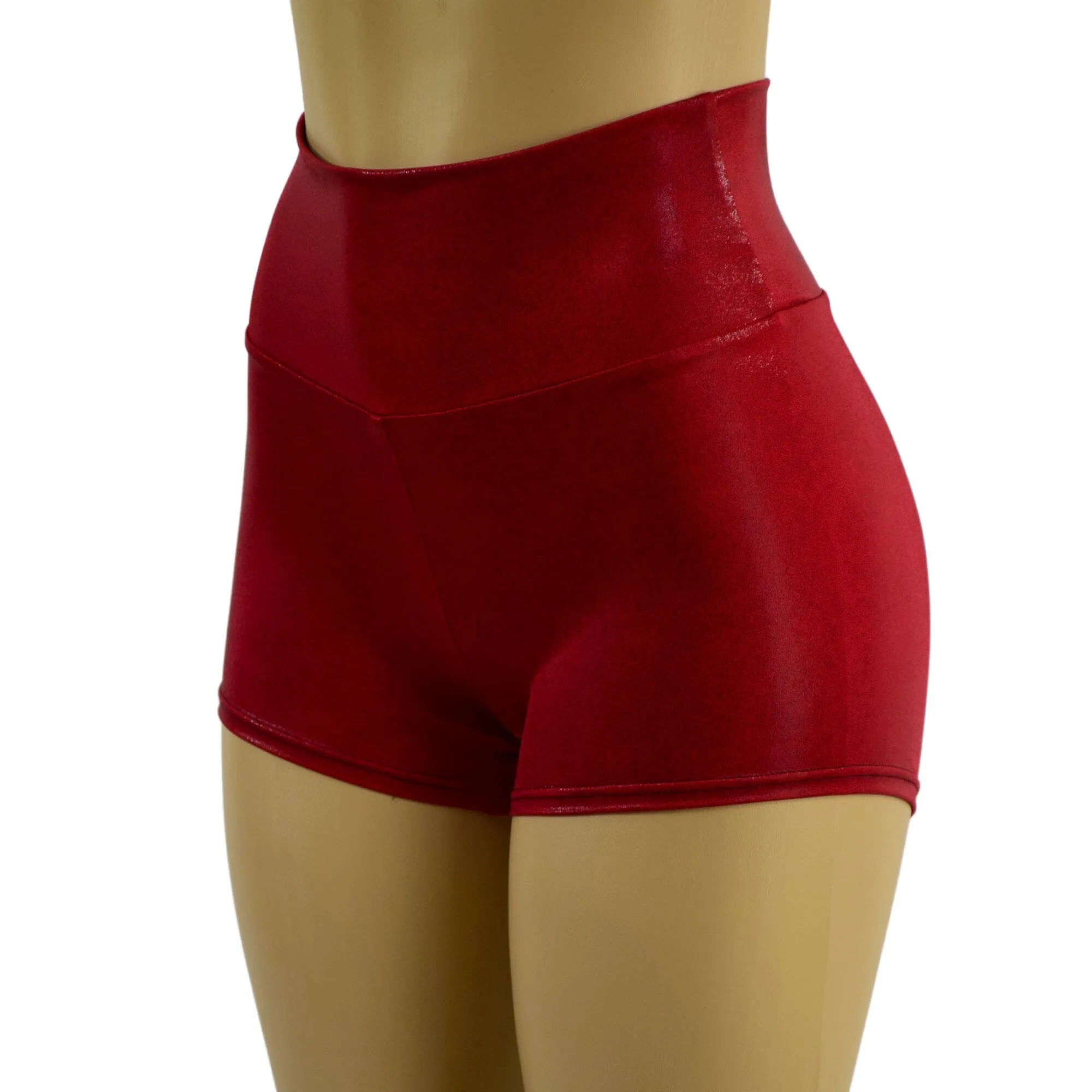 Coagulant Red Metallic High Waist Shorts