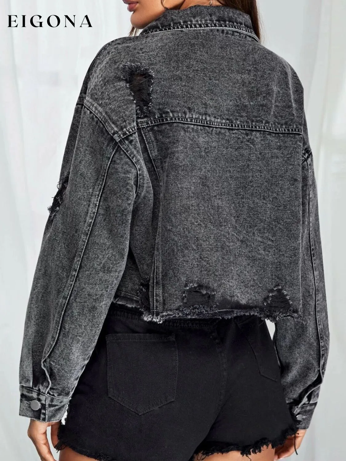 Collared Neck Dropped Shoulder Button-Down Denim Jacket