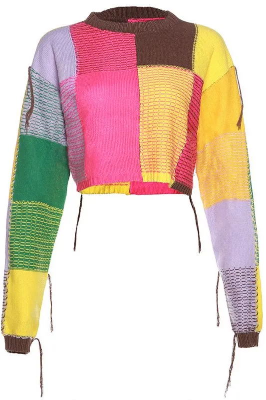Contrast Color Round Neck short Sweater