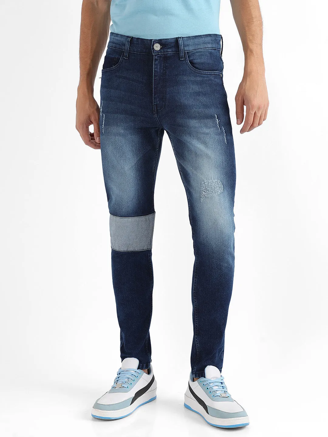 Contrast Patch Distressed Denim Jeans