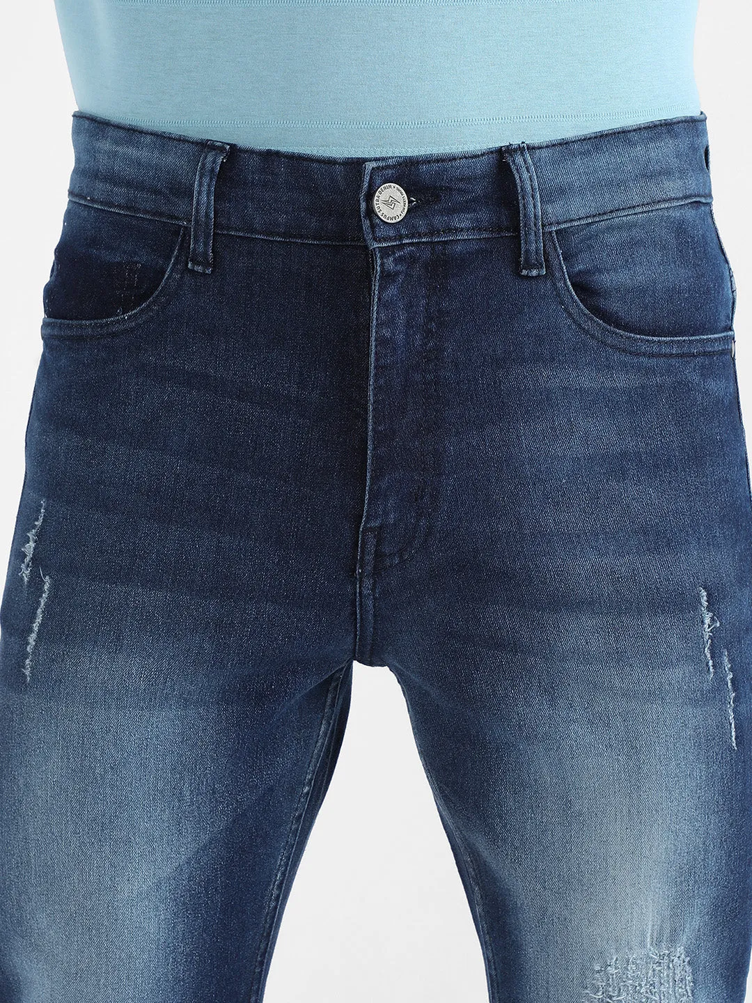 Contrast Patch Distressed Denim Jeans