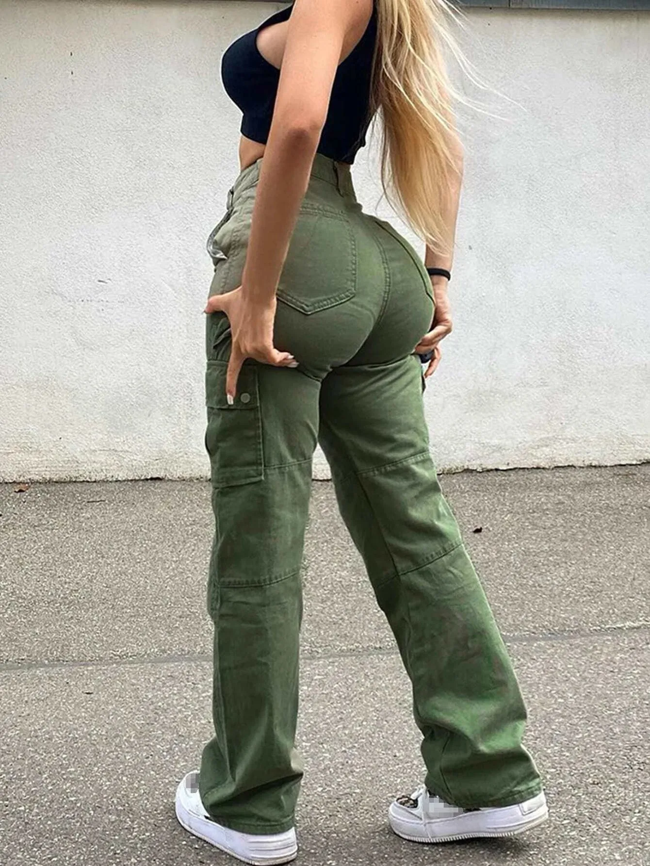 Cotton Blends Flap Pocket Side Cargo Pants
