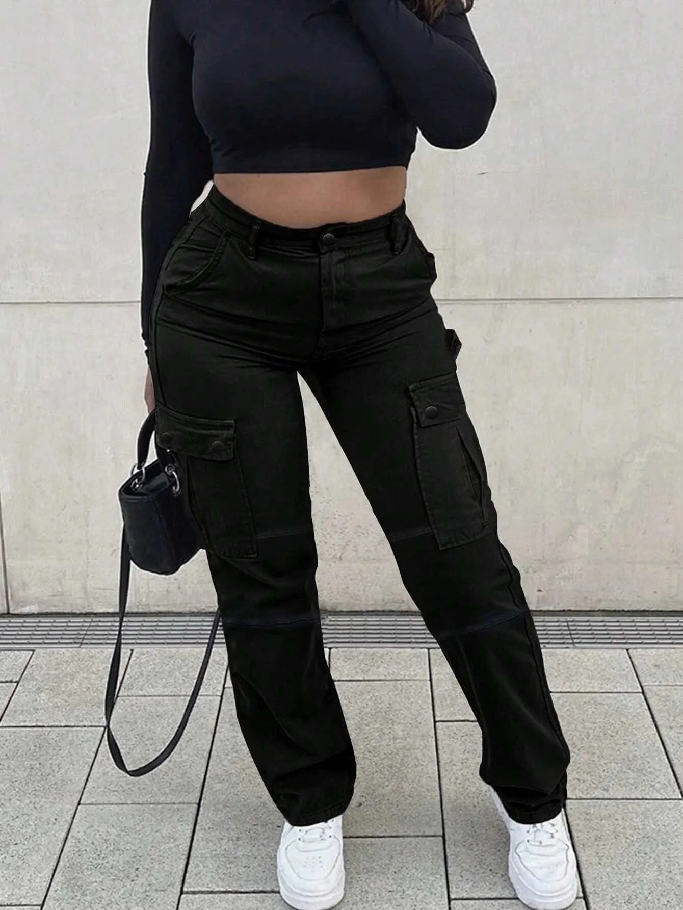 Cotton Blends Flap Pocket Side Cargo Pants