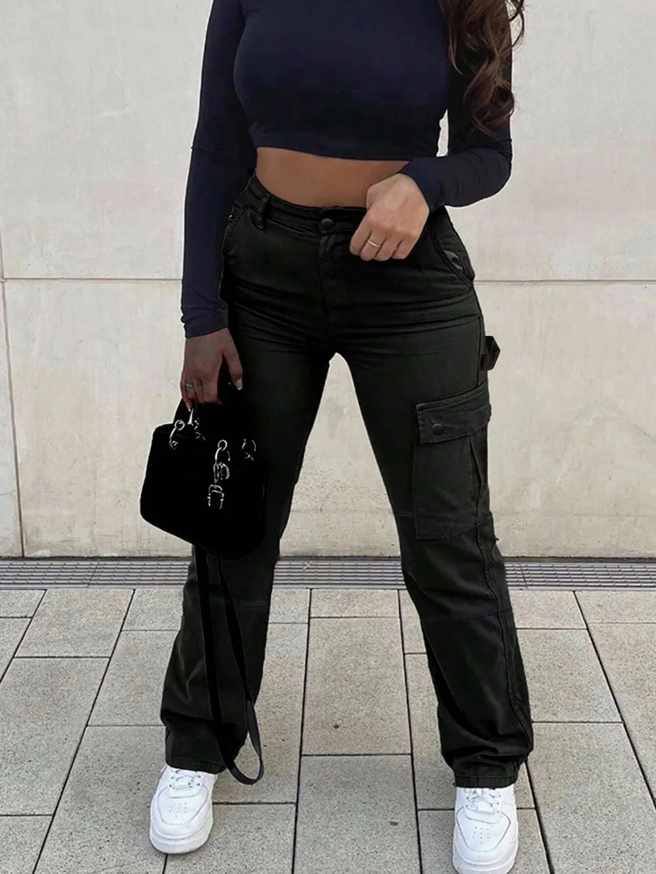 Cotton Blends Flap Pocket Side Cargo Pants