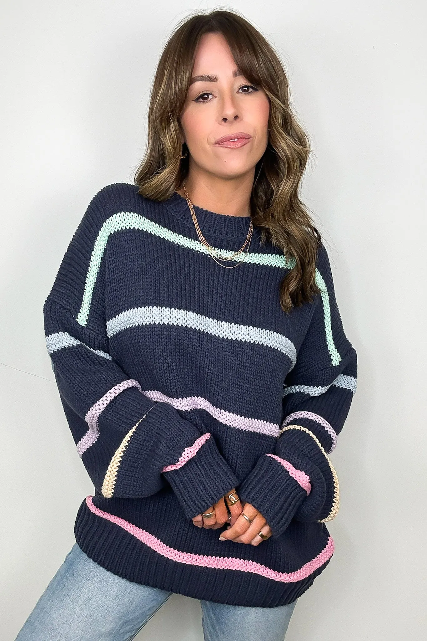 Cozy Feels Multi Color Stripe Knit Sweater