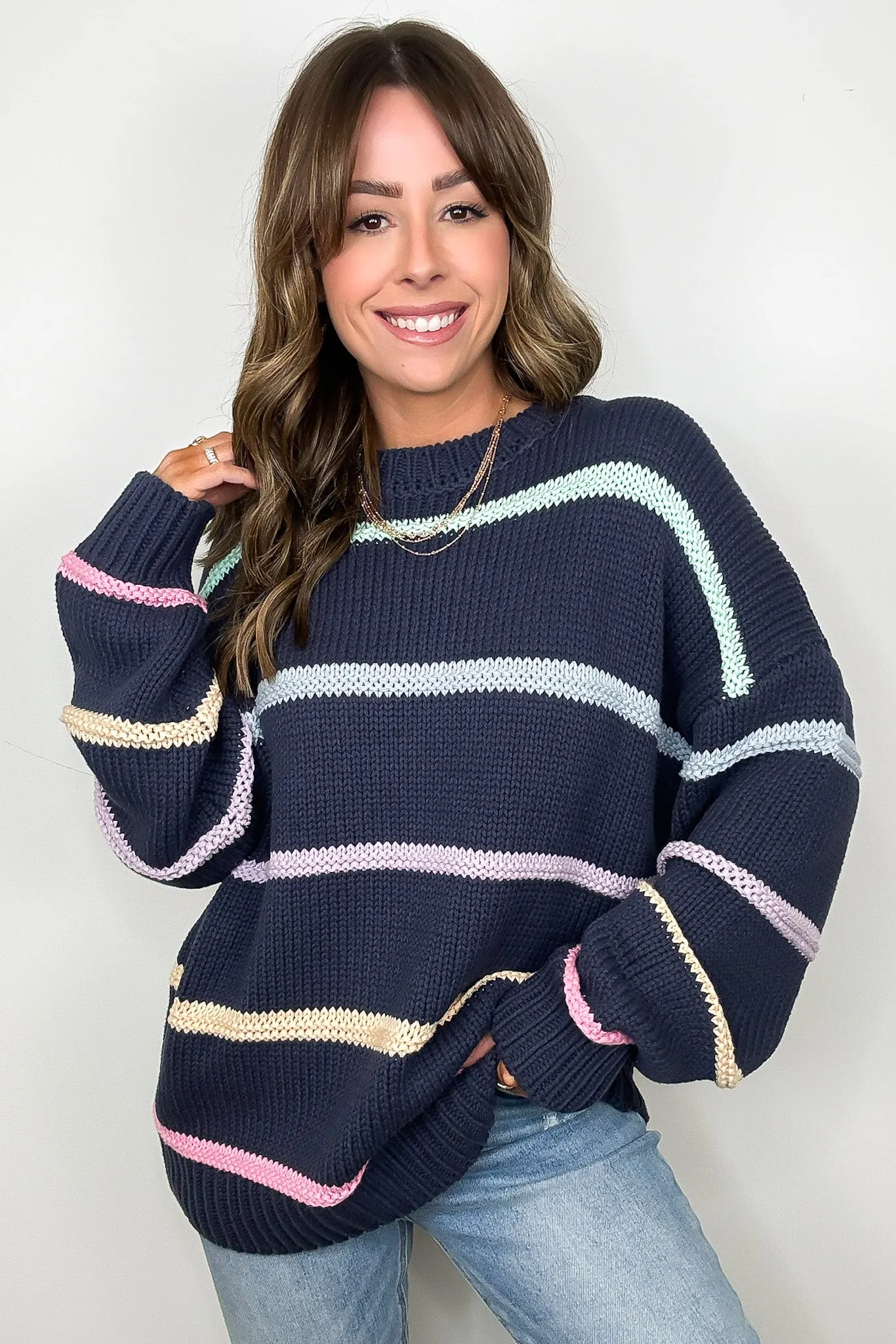 Cozy Feels Multi Color Stripe Knit Sweater