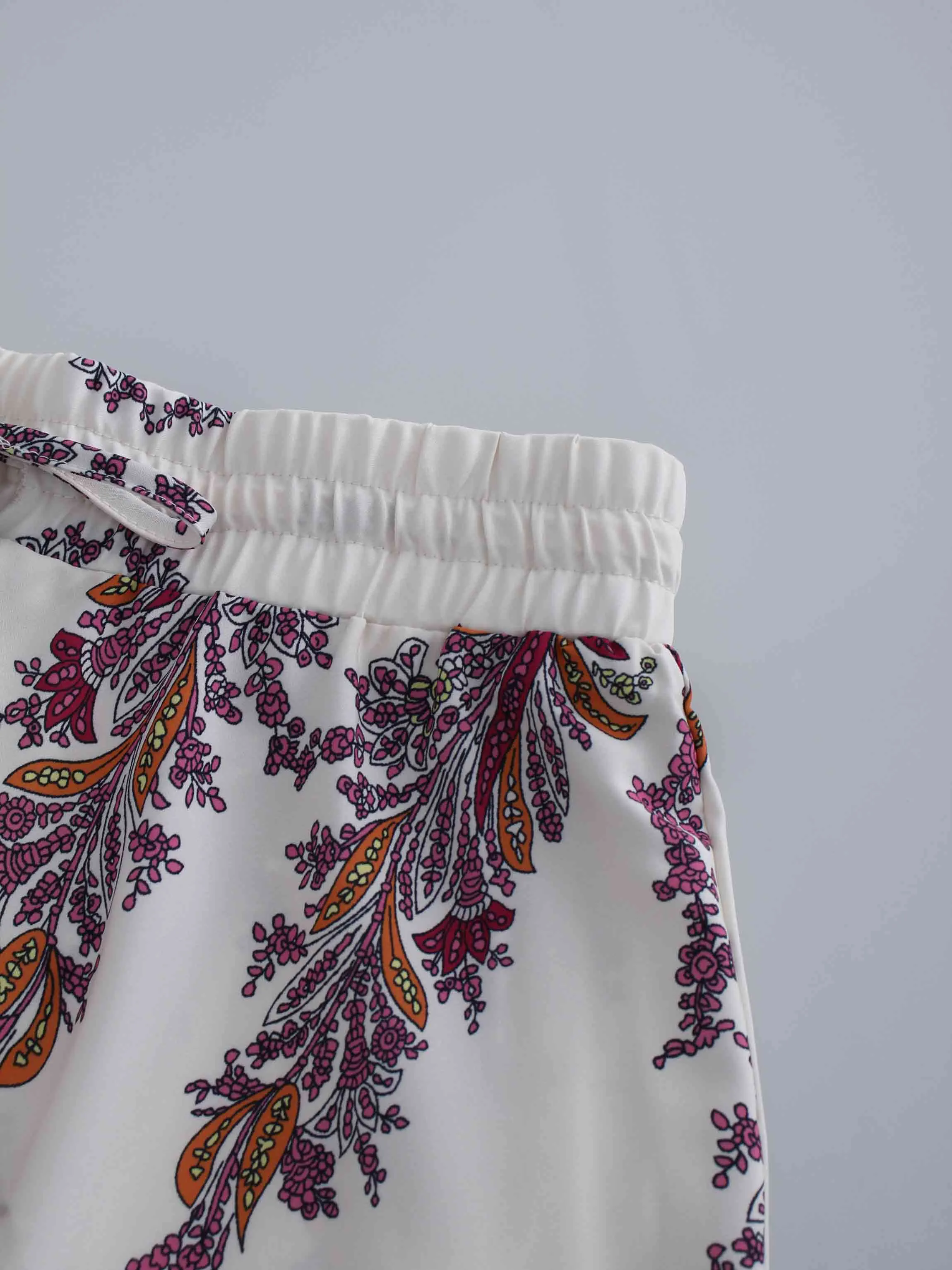 Drawstring Printed Skirt-Pink Floral