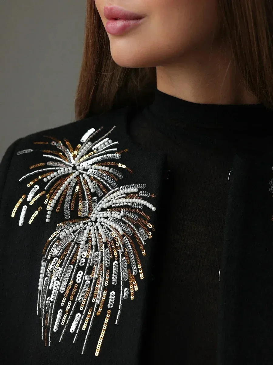 Embroidery Fireworks Patchwork Cape O Neck Shawl Sleeve Loose Sequins Coat
